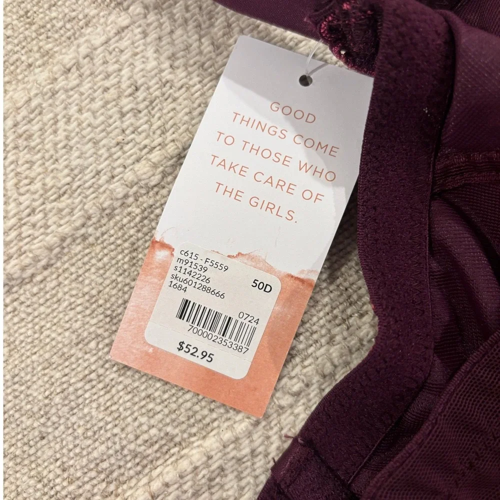 NWT Cacique‎ Full Coverage Unlined Underwire Bra Berry Purple Lace 50D